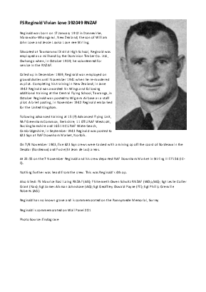 A preview of a PDF biography for Love, Reginald Vivian